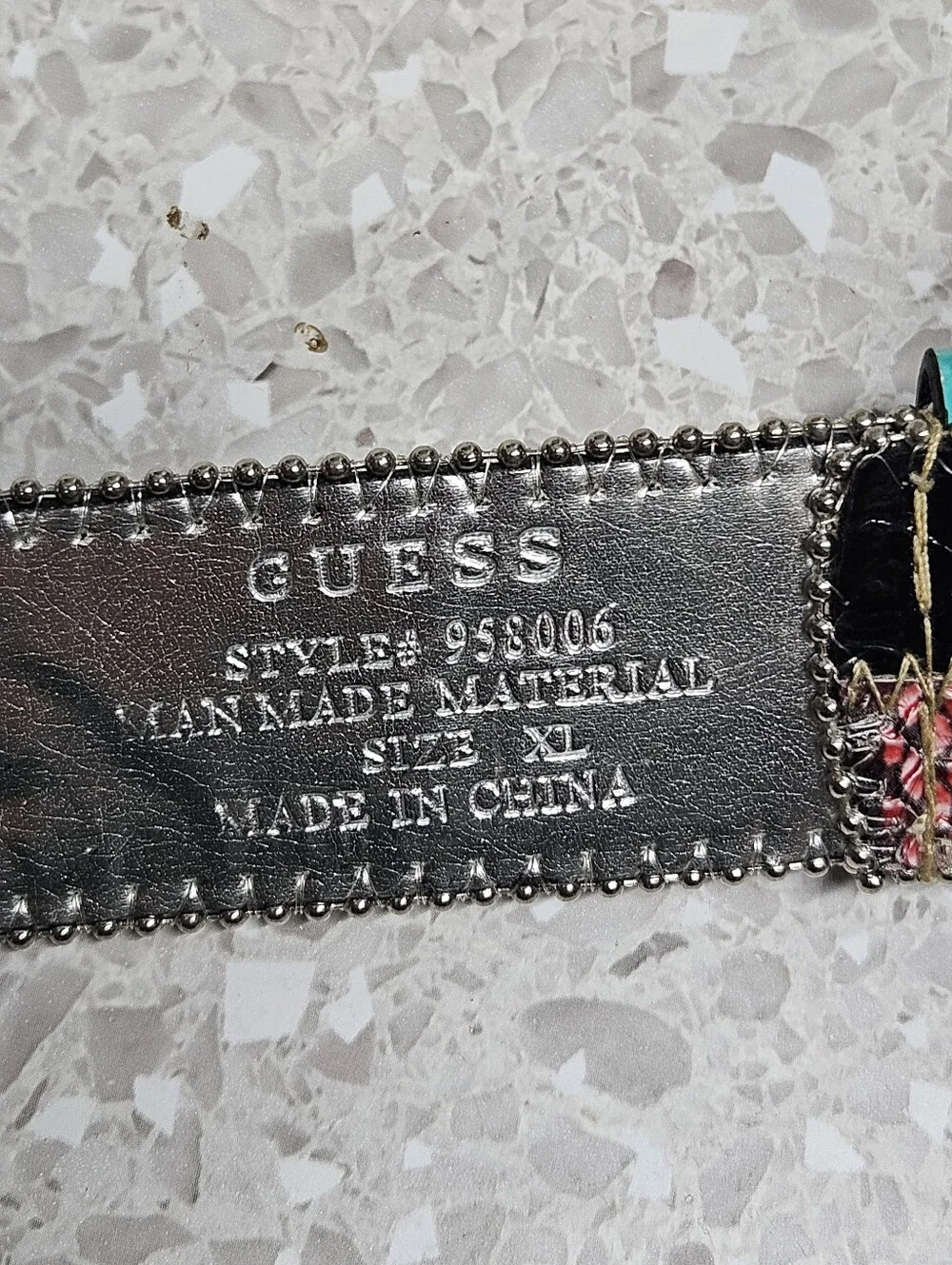 Guess Multi-Color Patchwork Belt with Rhinestones Size XL Y2K